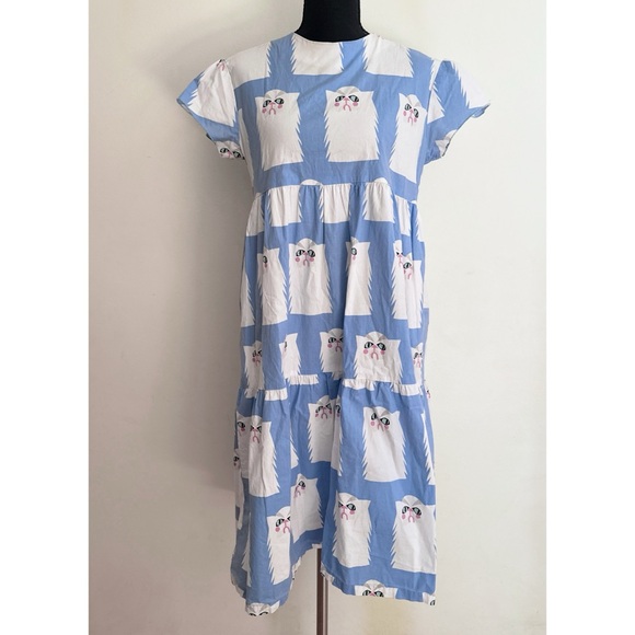 VGUC Nooworks Grumpy Cats Frida Kitty Cat Dropwaist Tiered Short Sleeve Dress S - Picture 2 of 8